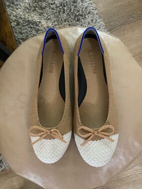 Rothy’s The Ballet Flat Ivory and Brown with Bow size 7